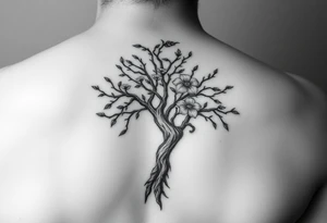 Je veux un tatouage pour le cou entier.  Avec un arbre des fleurs des hirondelles et deux corbeaux viking tattoo idea