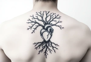 DNA tree with roots and anatomical heart inside the roots tattoo idea