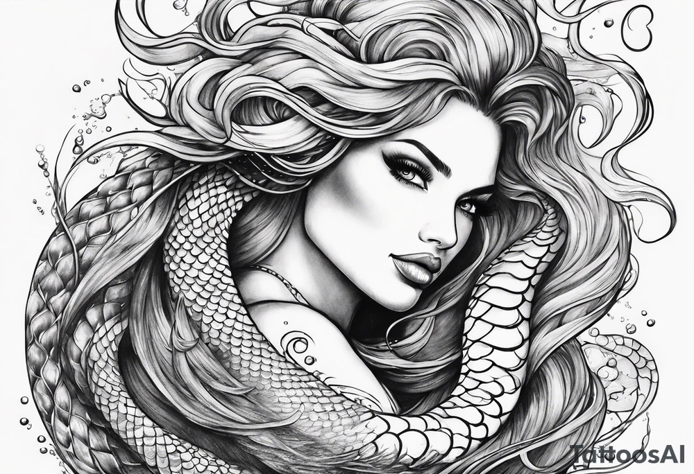 underwater, flowing serpent tail mermaid tattoo idea
