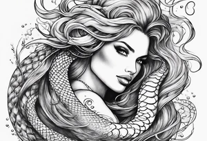 underwater, flowing serpent tail mermaid tattoo idea