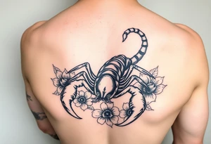 A scorpion with flowers for forearm tattoo idea