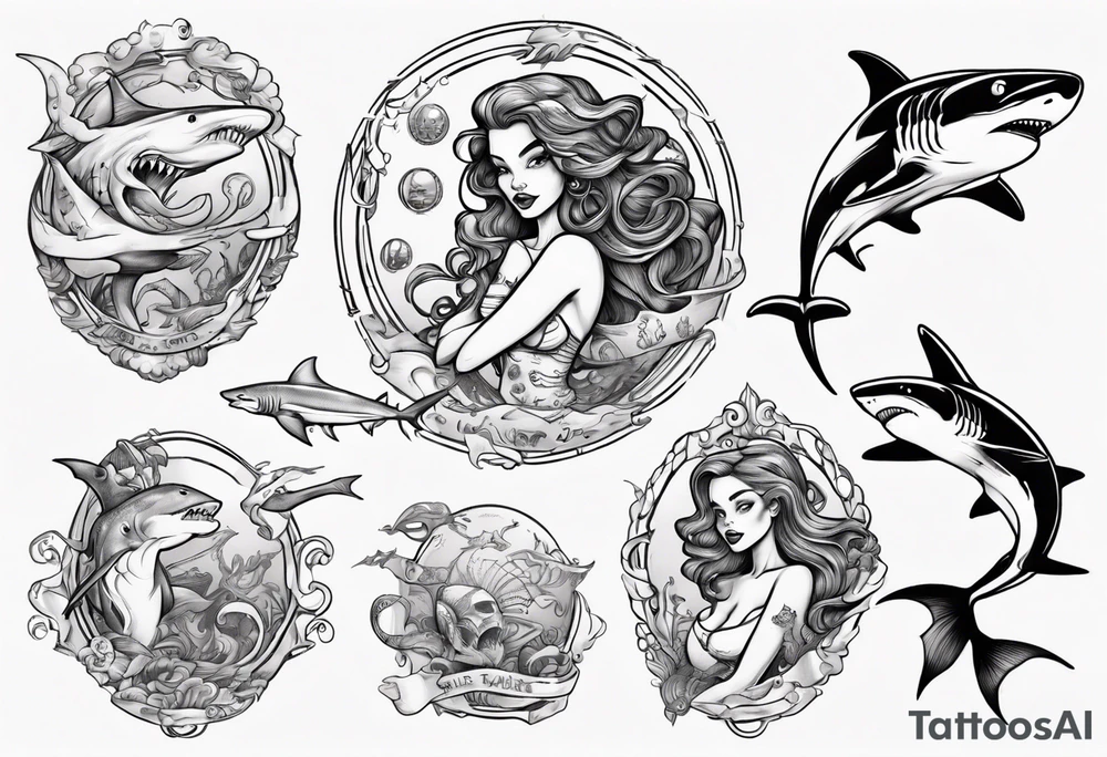 Mermaid entangled with shark tattoo idea