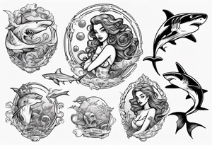 Mermaid entangled with shark tattoo idea