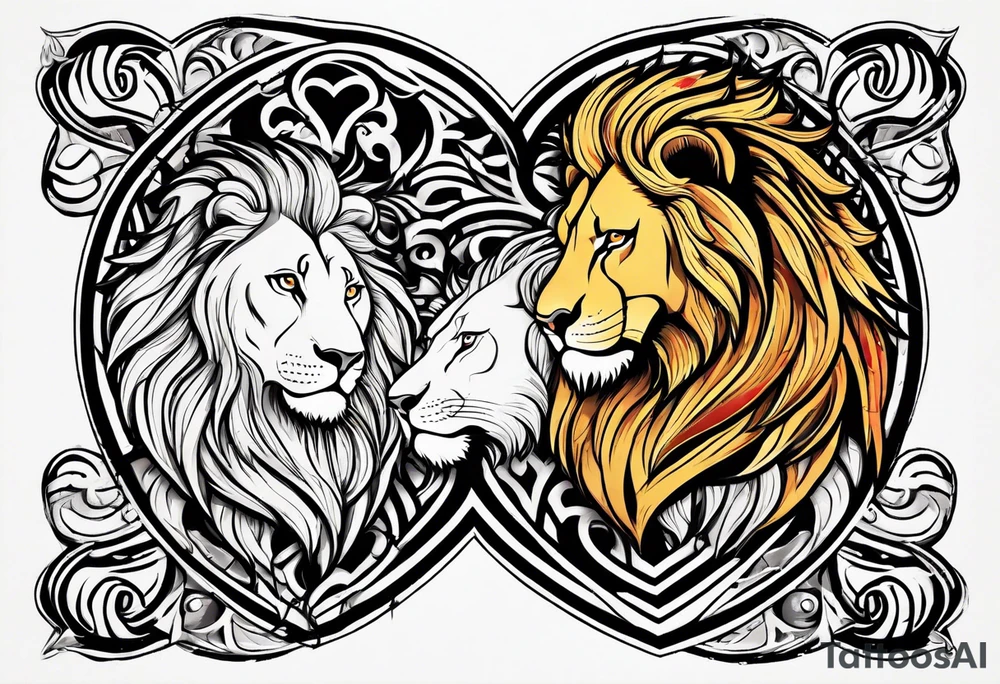 Lion and lioness forming a heart tattoo idea