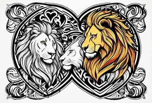 Lion and lioness forming a heart tattoo idea
