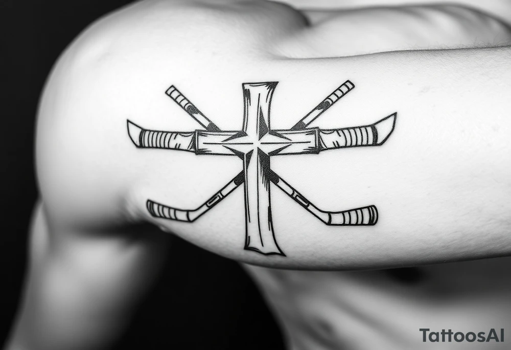 Cross made with hockey sticks tattoo idea