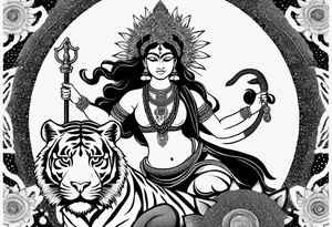 durga goddess, riding a tiger, kali, pirate, pachamama, tattoo idea