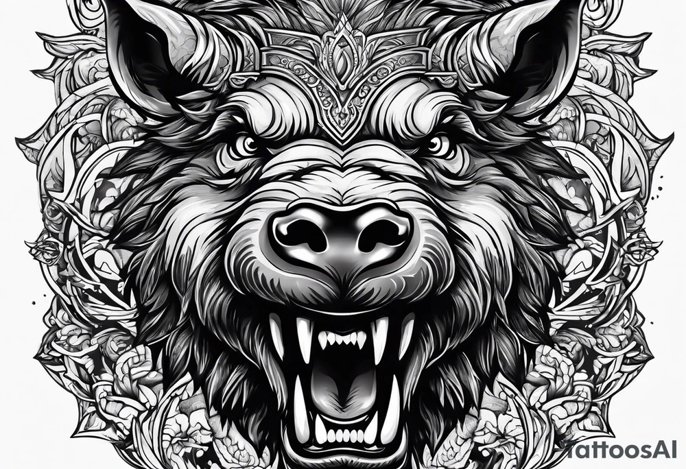 angry boar front tattoo idea