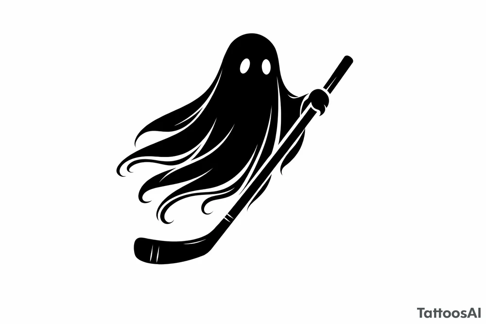 Silhouette of a ghost with a hockey stick, minimalist design. tattoo idea