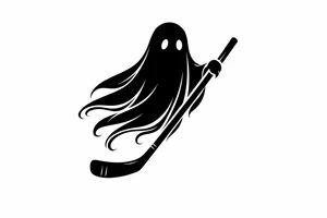 Silhouette of a ghost with a hockey stick, minimalist design. tattoo idea