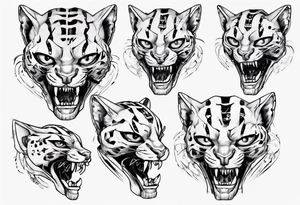 cybernetic ocelot full body teeth showing tattoo idea