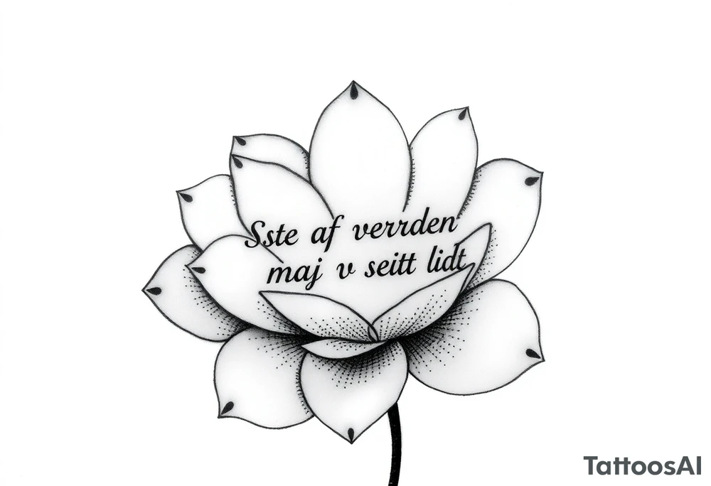 create a flower tattoo where the follomg text is indluded in the flower

Text: Resten af verden må vente lidt

Use the text at the "stilk in the flower" tattoo idea