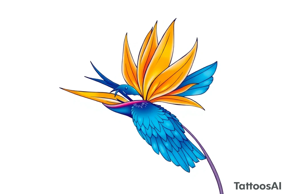 Bird of paradise flower with blue bird tattoo idea