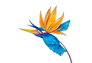 Bird of paradise flower with blue bird tattoo idea
