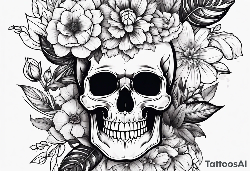 Flowers with skull l tattoo idea