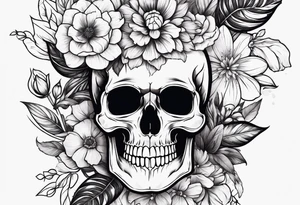Flowers with skull l tattoo idea