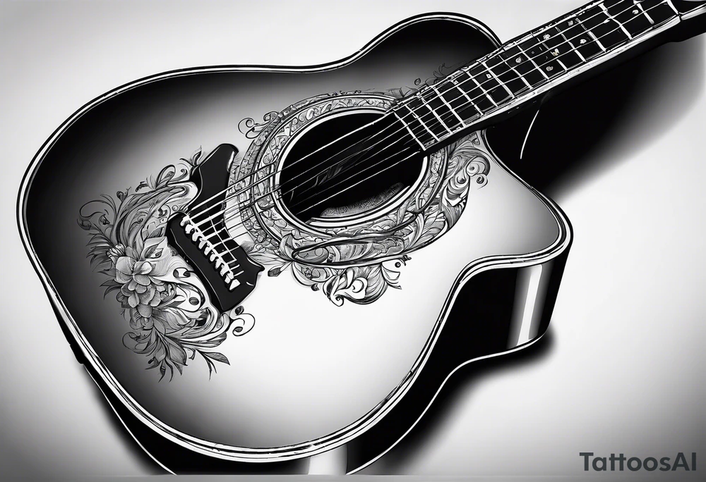 sketch the words "suffer no fool" on an old beat up acoustic guitar tattoo idea