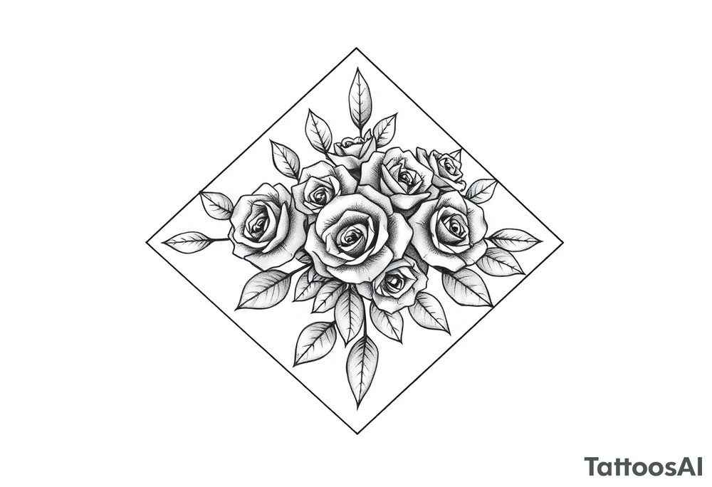Small Roses with NO LEAVES fully filling up the inside of an lateral elongated diamond shape tattoo idea