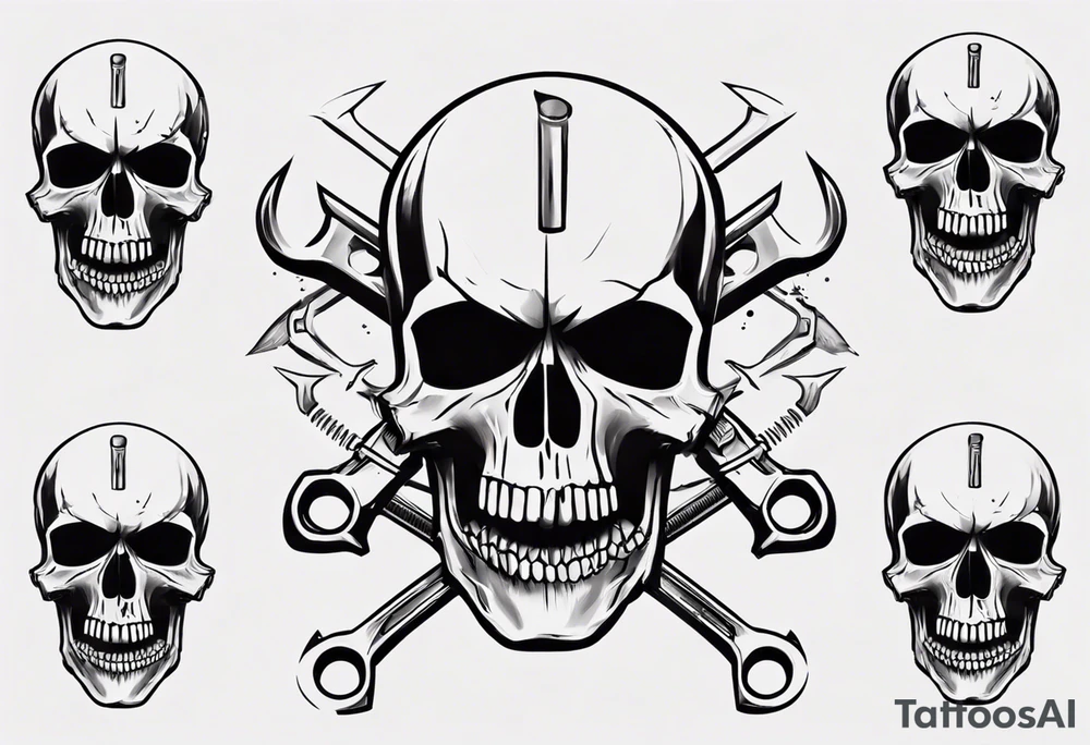 Skull with wrenches in mouth tattoo idea
