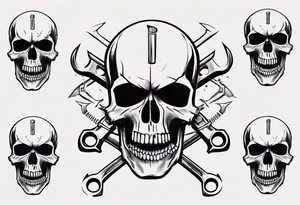 Skull with wrenches in mouth tattoo idea