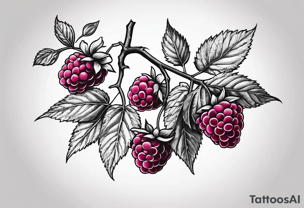 a long raspberry branch that focuses on line work. tattoo idea a long raspberry branch that focuses on line work. tattoo idea