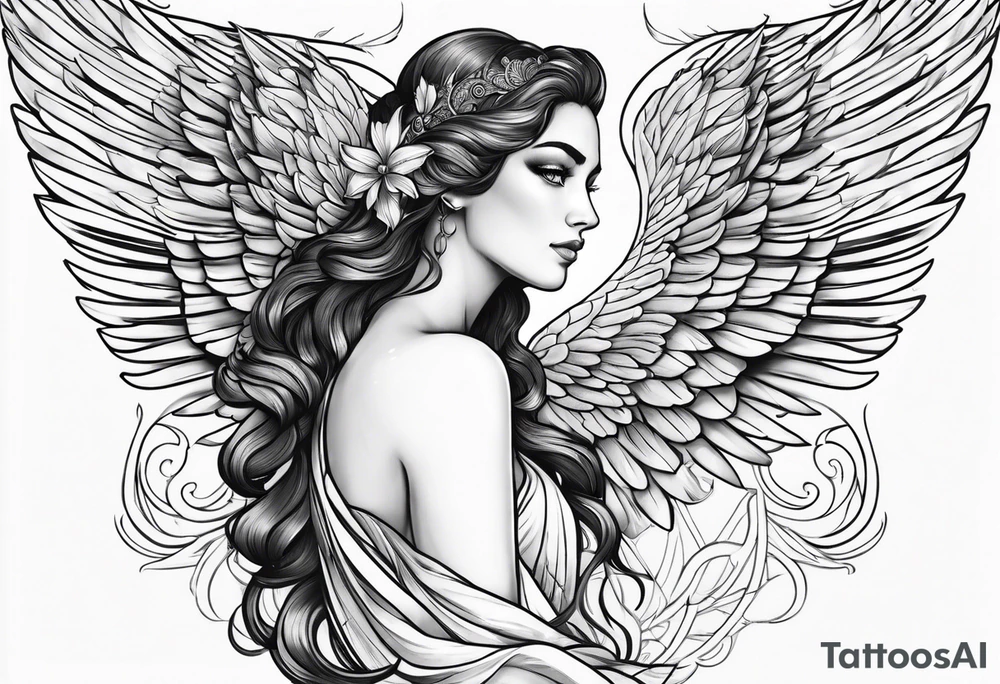 Greek goddess iris with wings coming from her back tattoo idea