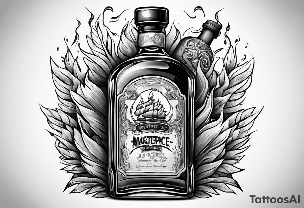 Flaming rag in whiskey bottle tattoo idea