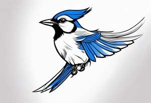 Strong blue jay bird in flight downwards tattoo idea