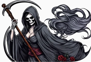 A feminine grim reaper holding a scythe tattoo idea