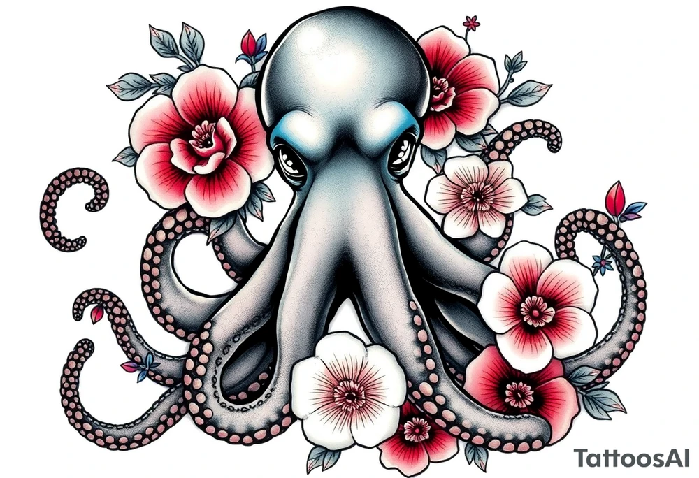 octopus and flowers tattoo idea