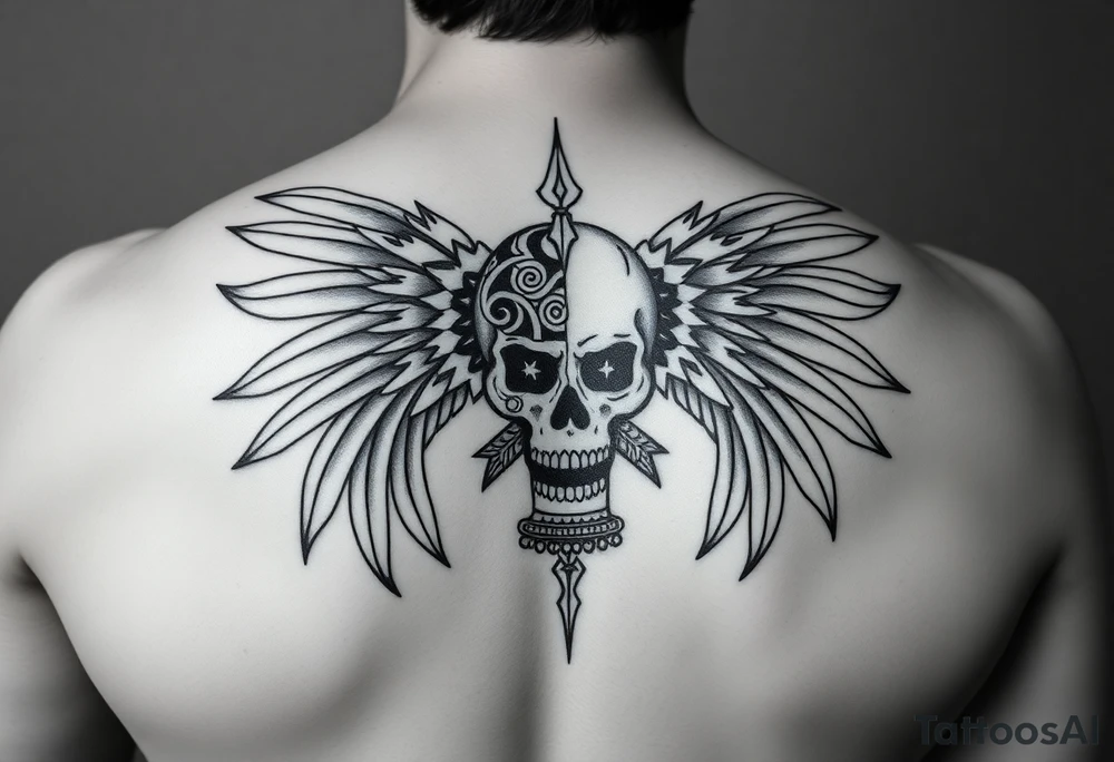 Create a mexican Aztec tattoo with life and death as the theme tattoo idea