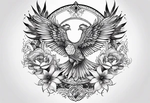 Sleeve with Libra and Phoenix with flowers tattoo idea
