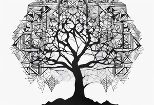 Baum silhouette mit Geometric Muster im Hintergrund tattoo idea