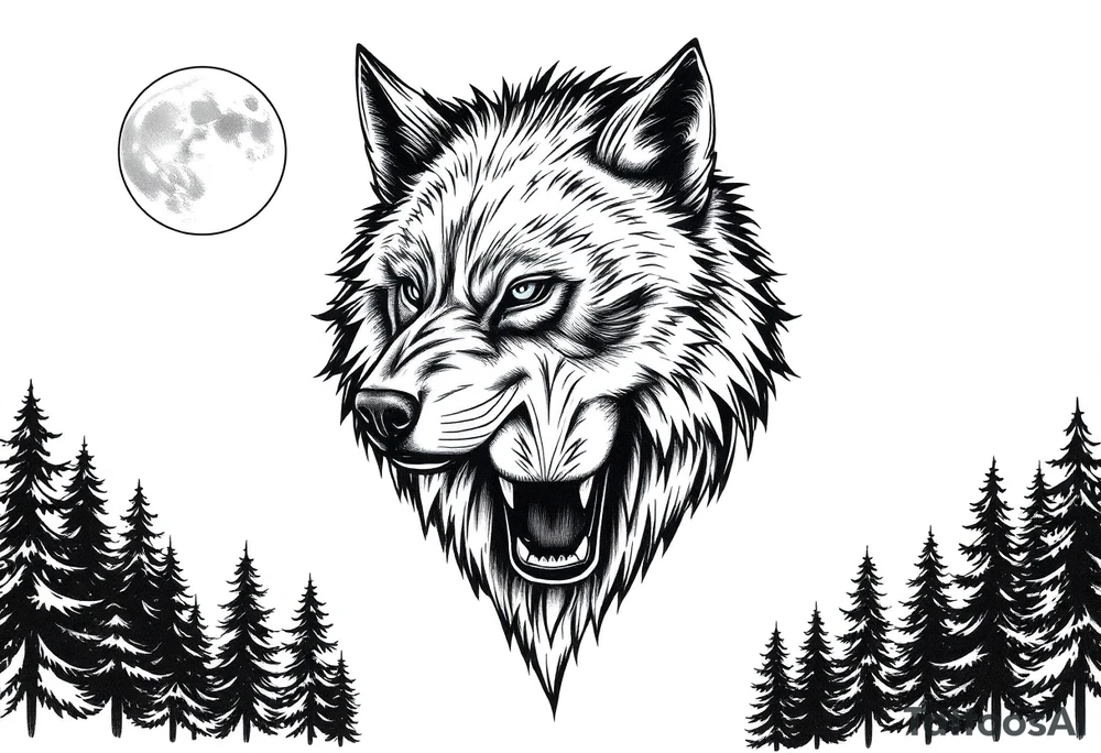 werewolf,moon,forest. tattoo idea