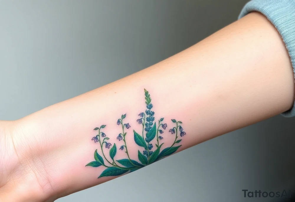 Lilly of the vally bell plants on the ground underneath a blooming hawthorn tree tattoo idea
