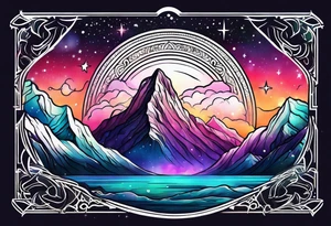 northern lights and mountain  square shaped tattoo idea