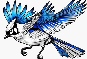 Strong blue jay bird in flight downwards tattoo idea