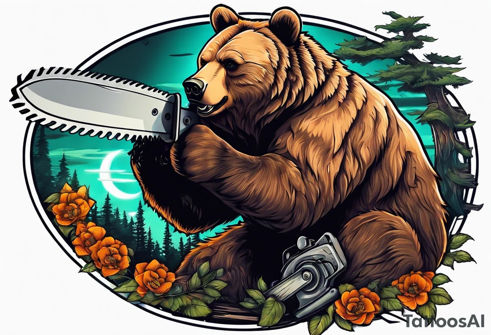 Bear with a chainsaw tattoo idea