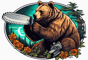 Bear with a chainsaw tattoo idea