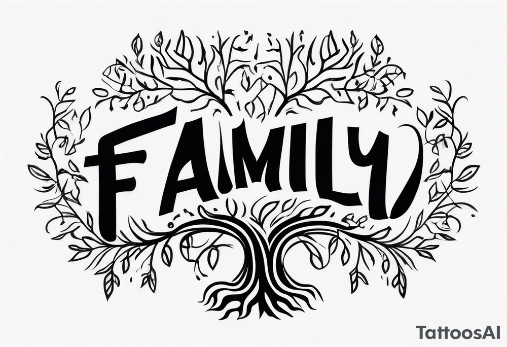 Text "family". Letters formed by roots tattoo idea