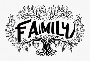Text "family". Letters formed by roots tattoo idea