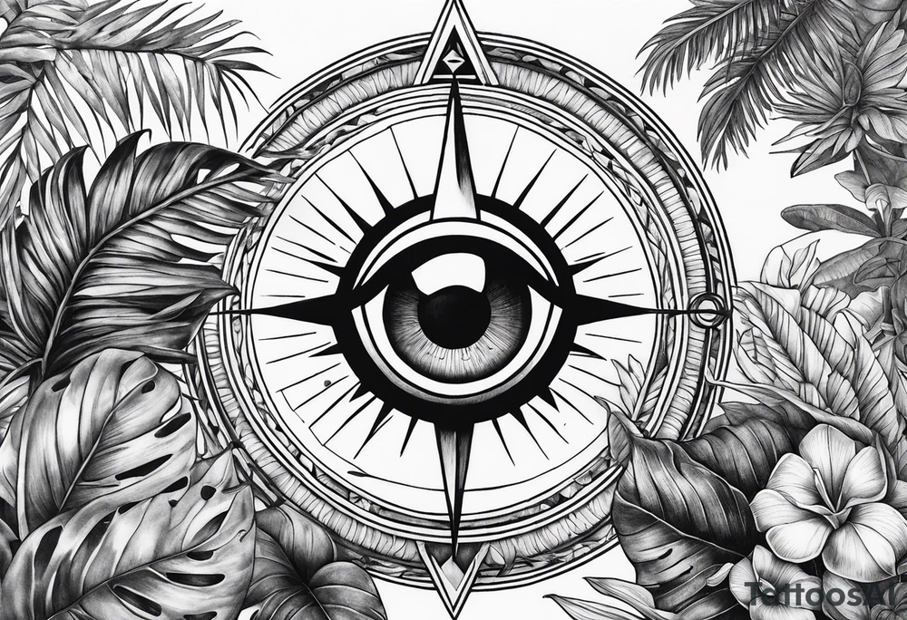 jungle plants, compass, all-seeing eye tattoo idea