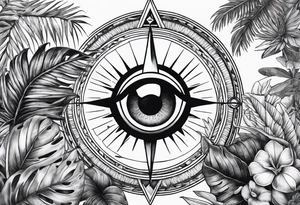 jungle plants, compass, all-seeing eye tattoo idea