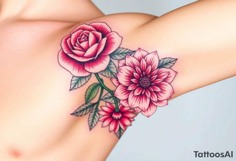 Rose and Chrysanthemum bouquet tattoo tattoo idea