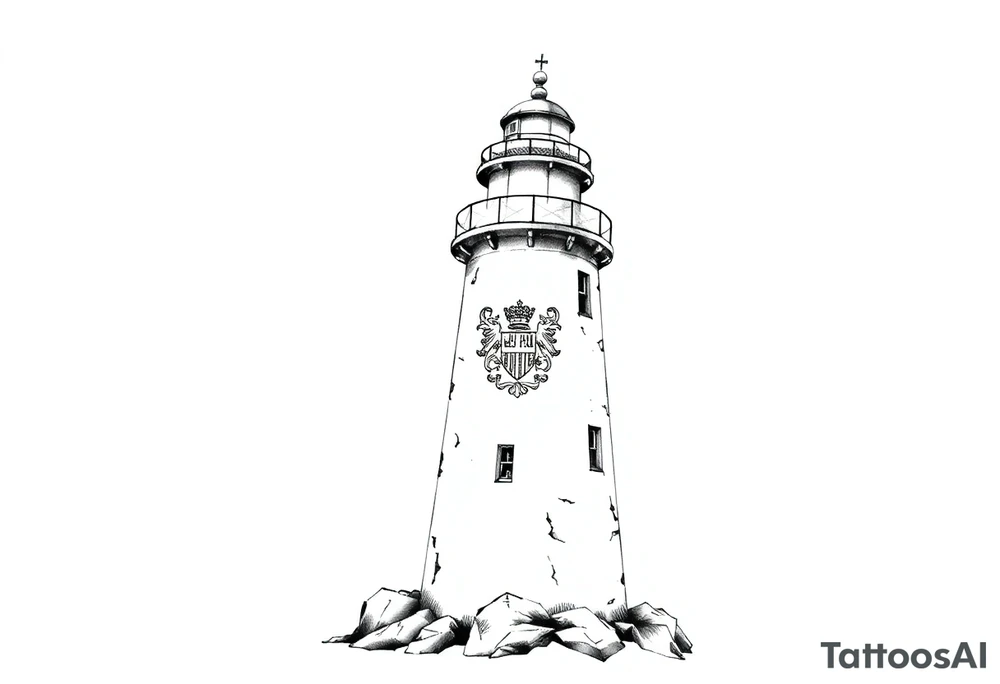 Lighthouse with coat of arms incorporated into the light tattoo idea