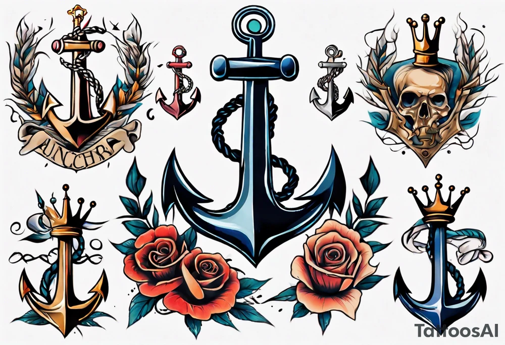 Anchor with a crown on top tattoo idea