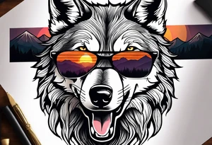 Badass wolf wearing sunglasses
Dark woods
Mountain peaks
Sunset tattoo idea