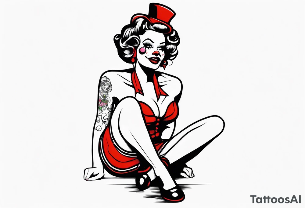 female pin up clown full body tattoo idea