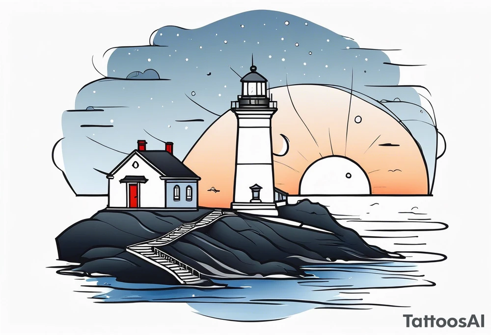 lighthouse night, fine line tattoo idea