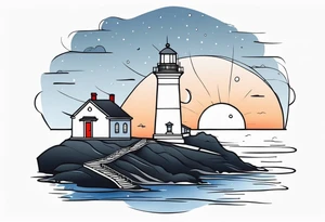 lighthouse night, fine line tattoo idea